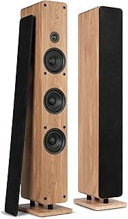 Audizio Arco – Pack de 2 Unidades – Altavoz de Torre pasivo HiFi de 160W, 3 woofers de 4" + Tweeter 1", Frontal extraíble, Ideal Alta fidelidad, Home Cinema y Tocadiscos, con Acabado en Madera Clara