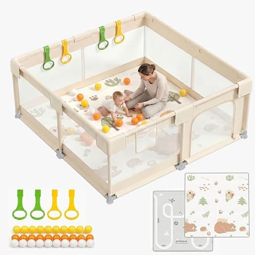KUQAZ Parc bébé beige avec tapis